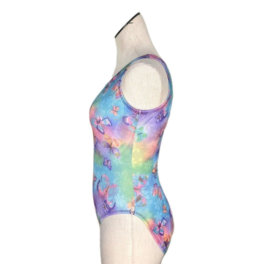 Satara VTG Neon Tie Dye Butterfly Sparkle Accent Tank Crossback Leotard Size AL - Picture 5 of 16